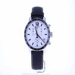 Tissot Chronographe Quickster Homme Cadran Blanc Bracelet Cuir Noir  T0954171603700 - First Class Watches™ FRA