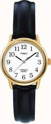 Timex Boîtier plaqué or avec bracelet en cuir noir Easy Reader T20433