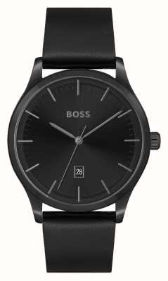 BOSS La raison des hommes | cadran noir | bracelet en cuir noir 1513977