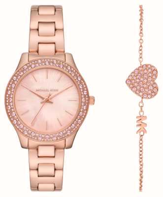 Michael Kors Liliane | ensemble montre en or rose et bracelet cœur en cristal MK1068SET
