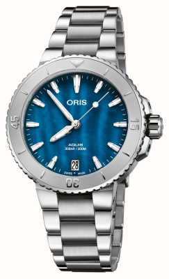 ORIS Aquis date automatique (36,5 mm) cadran nacre bleu égée / bracelet acier inoxydable 01 733 7770 4155-07 8 18 05P