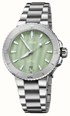 ORIS Aquis date automatique (36,5 mm) cadran nacre vert écume / bracelet acier inoxydable 01 733 7770 4157-07 8 18 05P