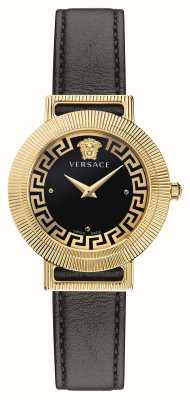 Versace Grecque chic | cadran noir | bracelet en cuir noir VE3D00322