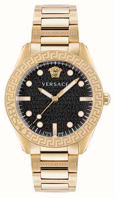 Versace Dôme Greca | cadran noir | bracelet en acier pvd doré VE2T00522
