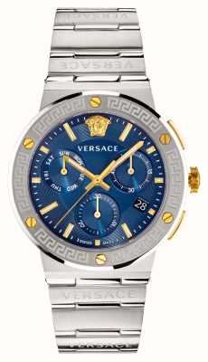 Versace Greca logo chrono | cadran bleu | bracelet en acier inoxydable VEZ900221