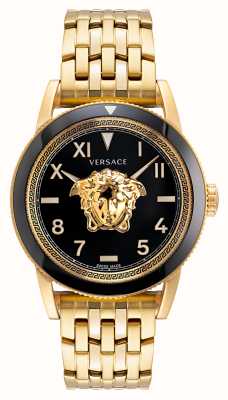 Versace Palais en V | cadran noir | bracelet en acier pvd doré VE2V00322