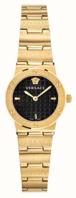 Versace Mini logo Greca | cadran noir | bracelet en acier pvd doré VEZ100521
