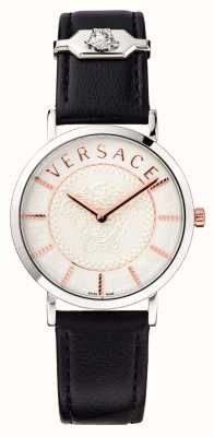 Versace Essentiel | cadran blanc | bracelet en cuir noir VEK400721