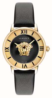 Versace La méduse | cadran noir | bracelet en cuir noir VE2R00122