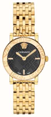 Versace Verre grec | cadran noir | bracelet en acier pvd doré VEU300621