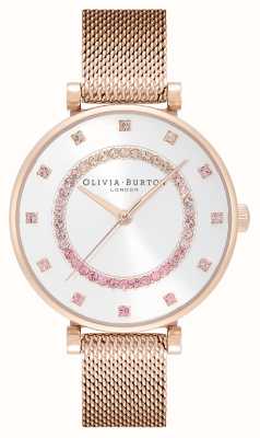 Olivia Burton Belgrave | cadran argenté | ensemble en cristal | bracelet en maille d'acier d'or rose 24000006
