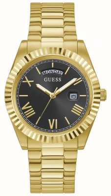Guess Connaisseur masculin | cadran noir | bracelet en acier inoxydable doré GW0265G3