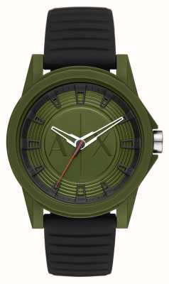 Armani Exchange Hommes | cadran vert | bracelet en silicone noir AX2527