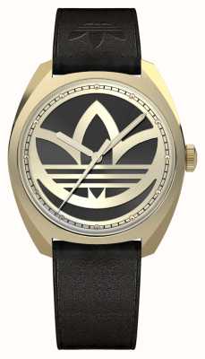 Adidas Première édition | cadran logo noir et or | bracelet en cuir écologique noir AOFH22512