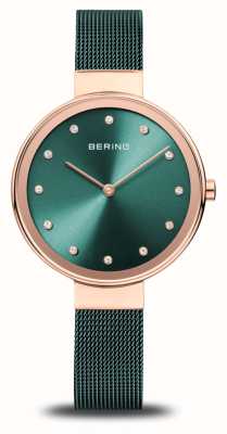 Bering Classique | cadran vert | bracelet maille acier pvd vert 12034-868