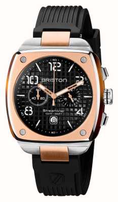 Briston Streamliner urbain | cadran noir chrono | bracelet en caoutchouc noir | boîtier rose/argenté 22142.RGS.T.1.RB