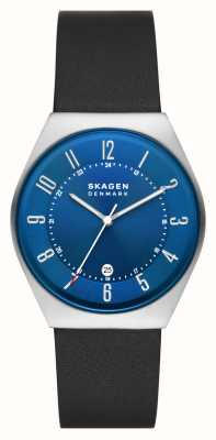 Skagen Vert homme | cadran bleu | bracelet en cuir noir SKW6814