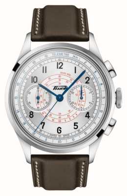 Tissot Télémètre masculin 1938 | cadran chronographe argenté | bracelet en cuir marron T1424621603200