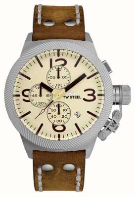 TW Steel Cantine masculine | cadran chronographe crème | bracelet en cuir marron CS104