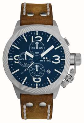 TW Steel Cantine masculine | cadran chronographe bleu | bracelet en cuir marron CS106