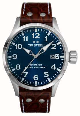 TW Steel Volant homme | cadran bleu | bracelet en cuir marron VS101