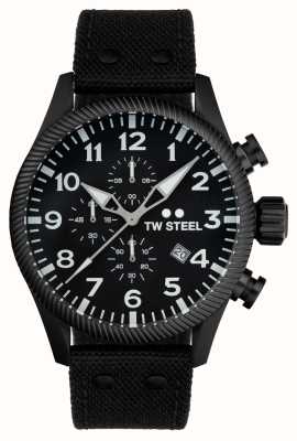 TW Steel Volant homme | cadran chronographe noir | bracelet en cuir et toile noir VS113