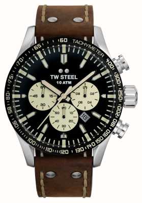 TW Steel Volant homme | cadran chronographe noir | bracelet en cuir marron VS120