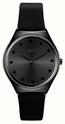 Swatch Étincelle sombre | cadran noir | bracelet en cuir noir SYXB106