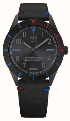 Adidas Édition trois | cadran noir | bracelet en cuir écologique noir AOFH22506
