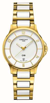 Certina Femme | quartz ds-6 | cadran blanc | bracelet céramique blanche acier doré C0392513301700