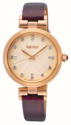 Seiko Femme | cadran or rose | bracelet en cuir rouge SRZ548P1