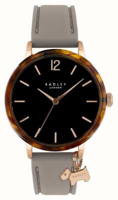 Radley rue Newick | cadran noir | lunette écaille de tortue | bracelet en silicone gris RY21492-DF
