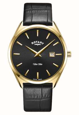 Rotary Ultra slim homme | cadran noir | bracelet en cuir noir GS08013/04