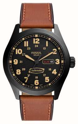 Fossil Défenseur | cadran noir | bracelet en cuir écologique marron FS5978