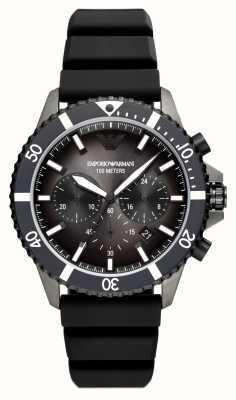 Emporio Armani Hommes | cadran chronographe noir | bracelet en silicone noir AR11515