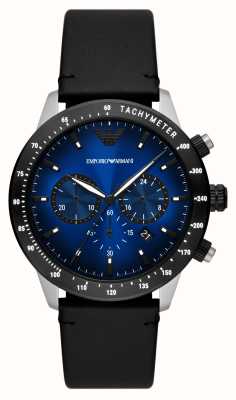 Emporio Armani Hommes | cadran chronographe bleu | bracelet en cuir noir AR11522
