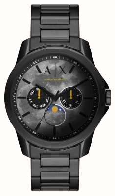 Armani Exchange Hommes | cadran gris | phase de lune | bracelet en acier inoxydable noir AX1738