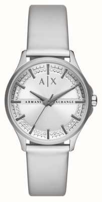 Armani Exchange Femme | cadran argenté | ensemble en cristal | bracelet en cuir pu argenté AX5270