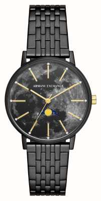 Armani Exchange Femme | cadran noir phases de lune | bracelet en acier inoxydable noir AX5587