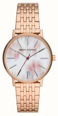 Armani Exchange Femme | cadran rose et blanc | bracelet en acier inoxydable or rose AX5589