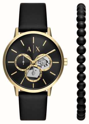 Armani Exchange Coffret cadeau homme | cadran coeur ouvert noir | bracelet en cuir noir | bracelet perlé noir AX7146SET