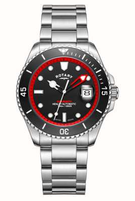 Rotary Seamatic Henley | cadran noir et rouge | bracelet en acier inoxydable GB05430/81