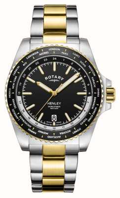 Rotary Henley | heure du monde | cadran noir | bracelet bicolore GB05371/04