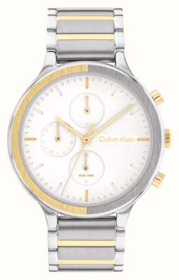 Calvin Klein Femme | cadran chronographe blanc | bracelet en acier inoxydable bicolore 25200239