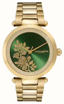 Olivia Burton signature | cadran fleuri vert | bracelet en acier inoxydable doré 24000043