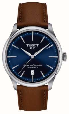 Tissot Chemin des tourelles | powermatic 80 | cadran bleu | bracelet en cuir marron T1398071604100