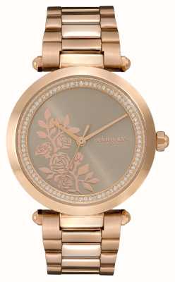 Olivia Burton signature | cadran fleuri beige | bracelet en acier inoxydable or rose 24000044
