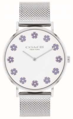 Coach Poiré des femmes | cadran blanc | fleurs violettes | bracelet en maille d'acier 14504100