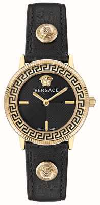 Versace V-tribute plaqué or pvd / cadran noir / cuir noir VE2P00222