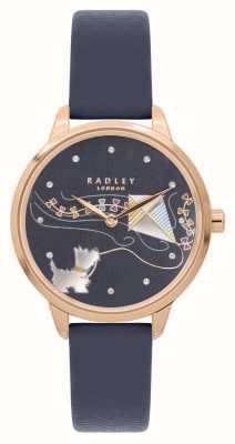 Radley route d'Essex | cadran chien marine | bracelet en cuir bleu marine RY21618